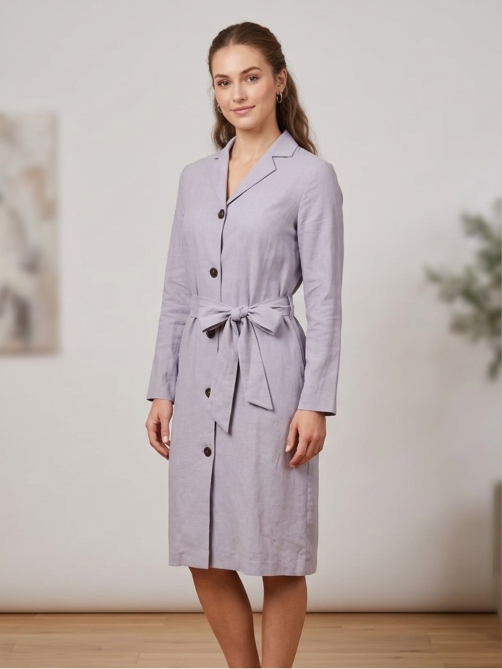 PALOMA WOOL Collared Tie‎ Front Long Sleeve Shirt Dress